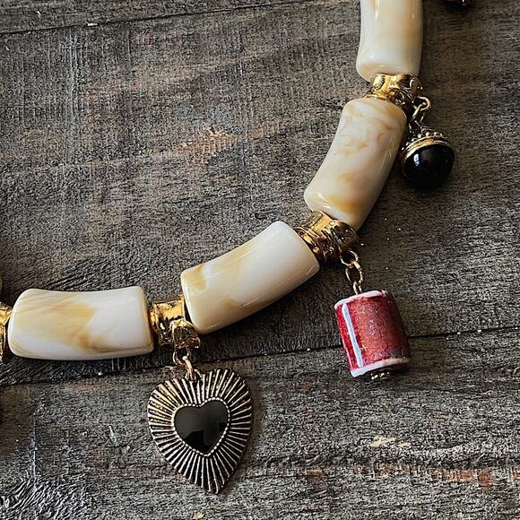 NEW Gold & Cream Beaded Statement Necklace - Picture 5 of 8